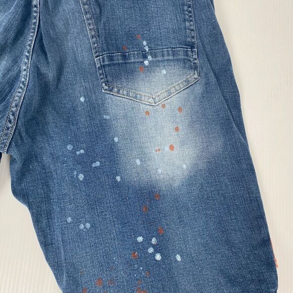 Spark Jean Shorts Mens SZ 42 Blue Medium‎ Wash Premium Denim Orange Stripe Jorts - Picture 3 of 14